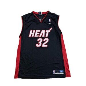 Miami Heat Basketball Jersey Mens Large Black Red NBA Shaquille O'Neal 32 Reebok